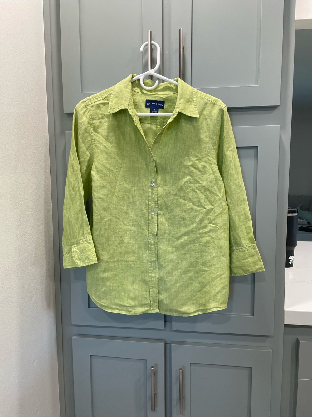 Charter Club linen Light Green Button-Down Linen Shirt